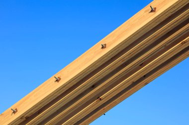 Mavi gökyüzünün altında beyazlatılmamış ahşap peyzaj mimarisi