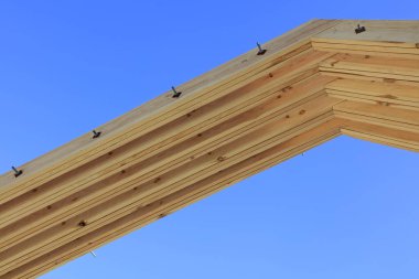 Mavi gökyüzünün altında beyazlatılmamış ahşap peyzaj mimarisi