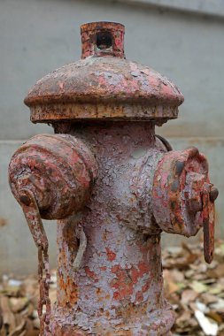 Fotoğrafa yakın çekim, fabrikadaki eski yangın musluğu.