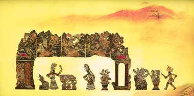 Çin gölge kuklaları fotoğrafa yakın çekim yapıyor.