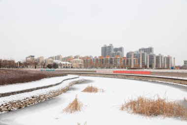 Çin Şehir Parkının kış manzarası