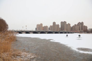 Çin Şehir Parkının kış manzarası