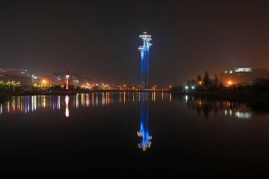 Beijing, China - April 10, 2021: Beijing Olympic Tower at night. clipart