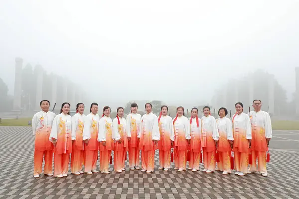 stock image LUANNAN COUNTY, China - September 11, 2021: people practice traditional Chinese Taijiquan in the park, North China