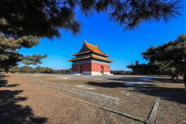 East Tomb of the Qing Dynasty, China - February 2, 2022: the great stele tower is in the East Tomb scenic spot of the Qing Dynasty, China clipart