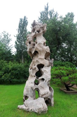 Pekin Botanik Bahçesi 'ndeki kayalık mimari manzara