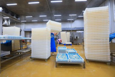 LUANNAN COUNTY, Çin - 6 Eylül 2021: İşçiler Çin 'deki bir atölyede ızgara gıdaları işliyorlar