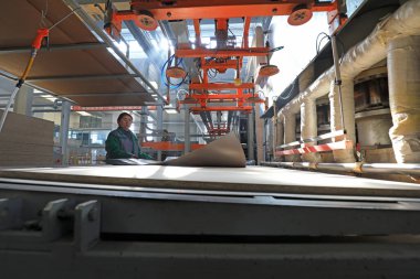 LUANNAN COUNTY, Çin - 24 Şubat 2022: İşçiler Kuzey Çin 'deki bir fabrikada üretim hattı üzerinde sıkı çalışıyorlar