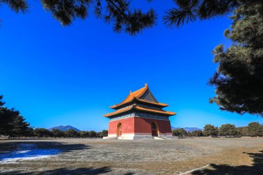 East Tomb of the Qing Dynasty, China - February 2, 2022: the great stele tower is in the East Tomb scenic spot of the Qing Dynasty, China clipart