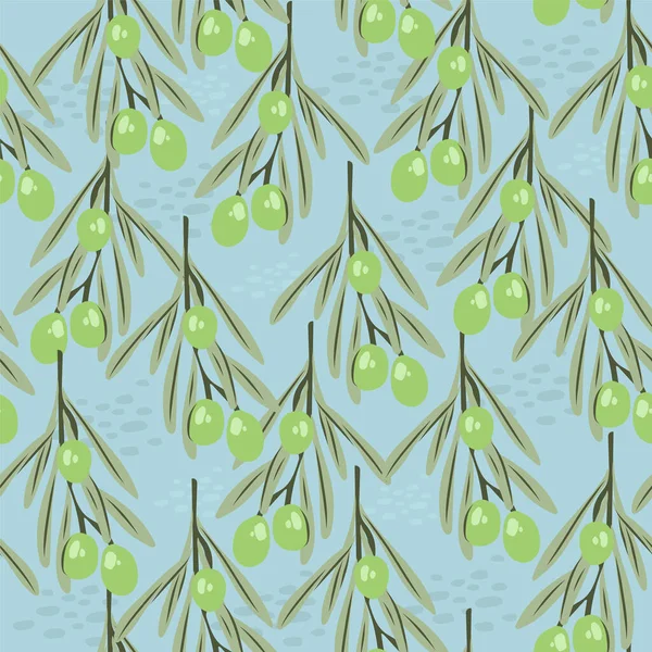 올리브가지는 솔기없는 무늬를 가지고 올리브 포장지 포장지를 만드는데 알맞다 — 스톡 벡터