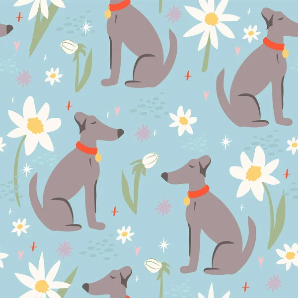 Hund Und Blume Nahtlose Muster Netter Hintergrund Perfekt Zur Herstellung — Stockvektor
