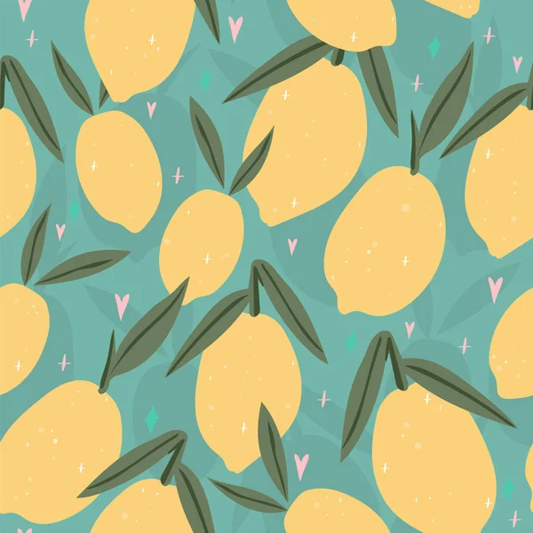 可爱的柠檬水果图案 柑橘类水果背景 用于生产织物 纺织品 包装纸和包装材料 — 图库矢量图片