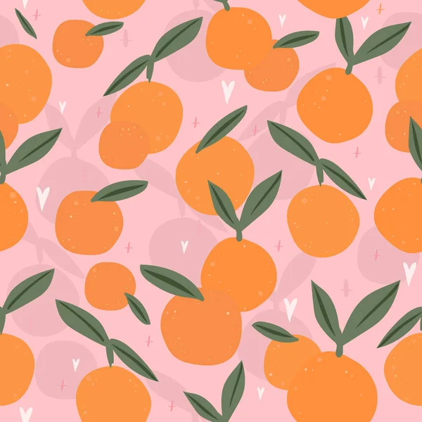 可爱的橙色水果图案 柑橘类水果背景 用于生产织物 纺织品 包装纸和包装材料 — 图库矢量图片