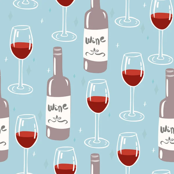 Bicchiere Vino Bottiglia Modello Senza Soluzione Continuità Alcol Sfondo Carta Vettoriale Stock