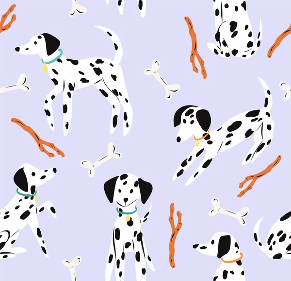 Schattig Dalmatische Naadloos Patroon Achtergrond Met Een Speelse Puppy Perfect Stockillustratie