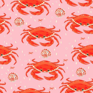 Pastel Akdeniz tarzında kusursuz şirin yengeç deseni. Yaz arkaplanları, kumaşlar ve büyüleyici Dolce Vita titreşimli kıyı dekoru için mükemmel..