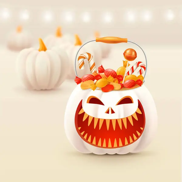 Fond Halloween Avec Citrouilles Orange Blanches Guirlandes Objets Coupés Papier — Image vectorielle