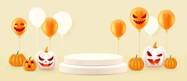 Halloween Achtergrond Met Oranje Witte Pompoenen Bloemenslingers Papier Gesneden Objecten — Stockvector