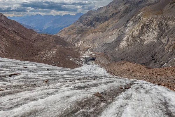 Vue Depuis Surface Escarpée Glacier Vallelunga Vers Son Front Qui — Photo