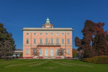 Front view of Villa Ciani, in the botanical Ciani Park of Lugano city, Ticino, Switzerland
