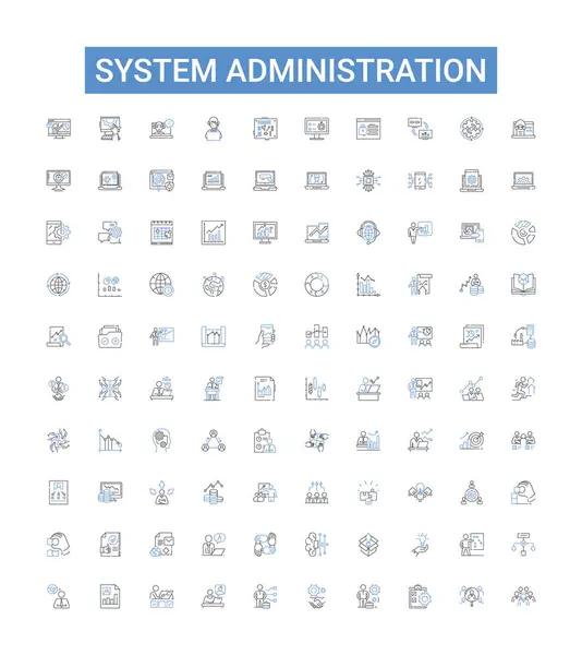 Linea Amministrazione Del Sistema Raccolta Icone Amministrazione Sistema Gestione Networking — Vettoriale Stock