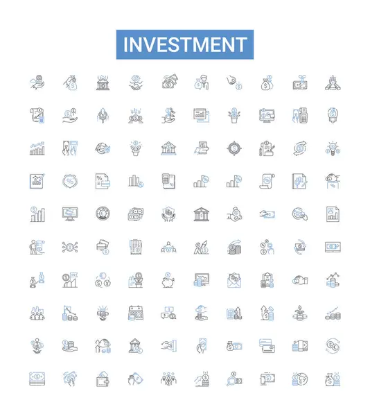 Linea Investimento Icone Raccolta Investimenti Fundraising Stock Assets Portfolio Capital — Vettoriale Stock
