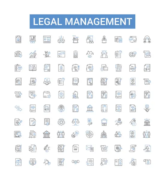 Juridisch Beheer Lijn Pictogrammen Collectie Recht Management Procesvoering Compliance Risico — Stockvector