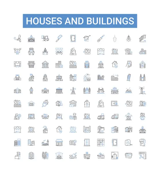 Houses Buildings Line Icons Collection Homes Dwellings Abodes Structures Edifices — Stock Vector