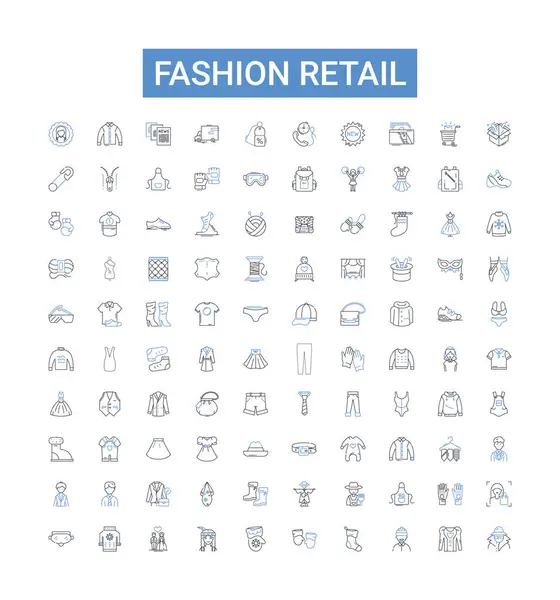 Fashion Retail Line Icons Collection Fashion Retail Shopping Clothes Apparel — Stock Vector