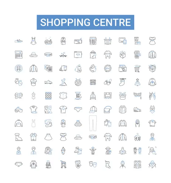 Shopping Center Lijn Pictogrammen Collectie Winkelcentrum Retail Winkelen Outlet Winkel — Stockvector