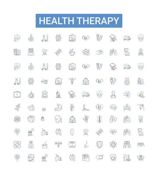 Collection Icônes Ligne Thérapie Santé Thérapie Santé Médical Mental Bien — Image vectorielle