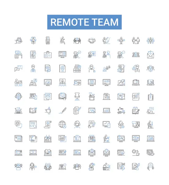 Remote Team Line Icons Collection Remote Team Digital Workforce Networked — Stock Vector