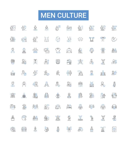 Kolekcja Męskich Ikon Linii Kultury Męskość Tradycja Tożsamość Wartości Rytuały Ilustracja Stockowa