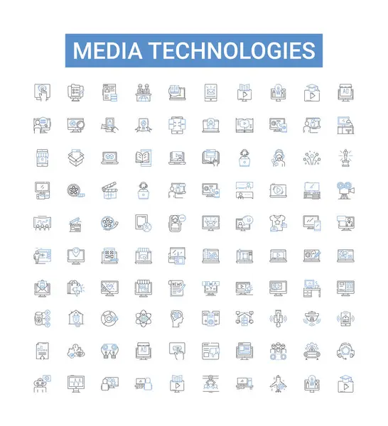 Mediatechnologieën Lijn Pictogrammen Collectie Multimedia Omroep Streamen Video Audio Graphics Stockillustratie