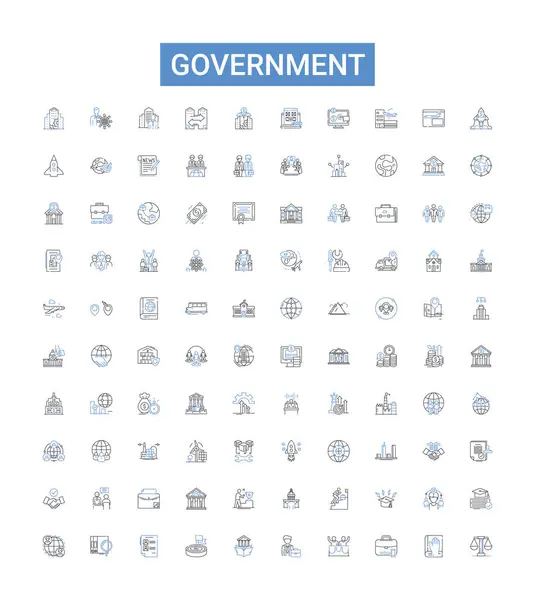 Sammlung Von Regierungszeilen Symbolen Autorität Gesetzgebung Bürokratie Demokratie Regulierung Regel lizenzfreie Stockillustrationen