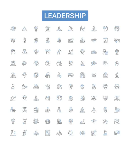 Leadership Line Icons Collection Lead Manager Direct Guide Inspire Command Vector Graphics