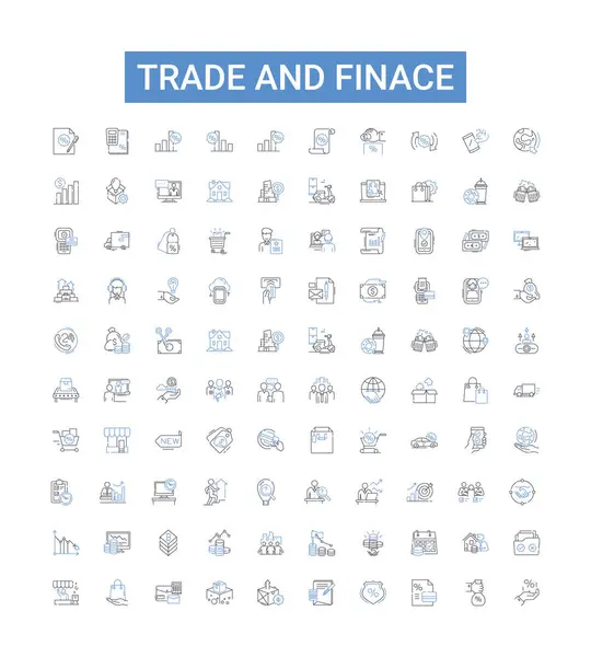 Collezione Icone Della Linea Trade Finace Finanza Trading Mercati Investimenti Vettoriale Stock