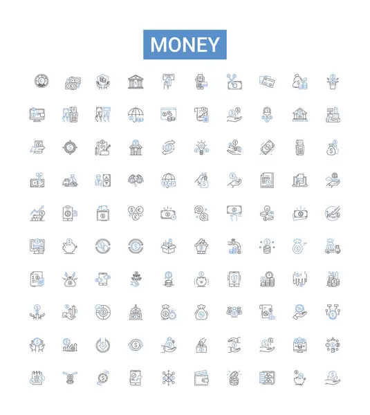 Money Line Icons Collection Cash Wealth Funds Coin Currency Income Royalty Free Stock Vectors