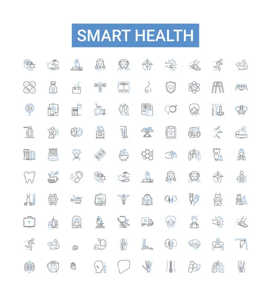 Smart Health Line Icons Collection Smart Health Wearables Telemedicine Fitness Royalty Free Stock Illustrations
