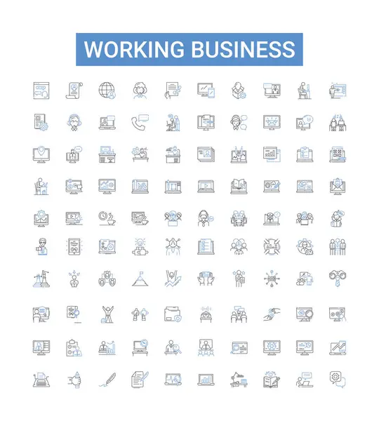 Working Business Line Icons Collection Operations Entrepreneur Strategy Organization Processes Royalty Free Stock Illustrations