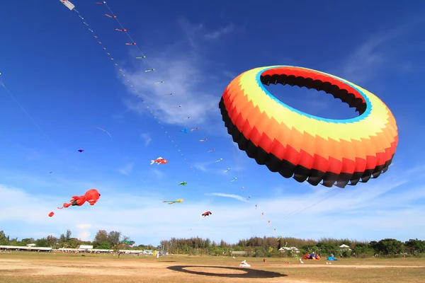 Cha 3月10日 2012年3月9日の第12回タイ国際凧祭りのカラフルな凧は タイのチャアム州ナレスアンキャンプで開催されます — ストック写真