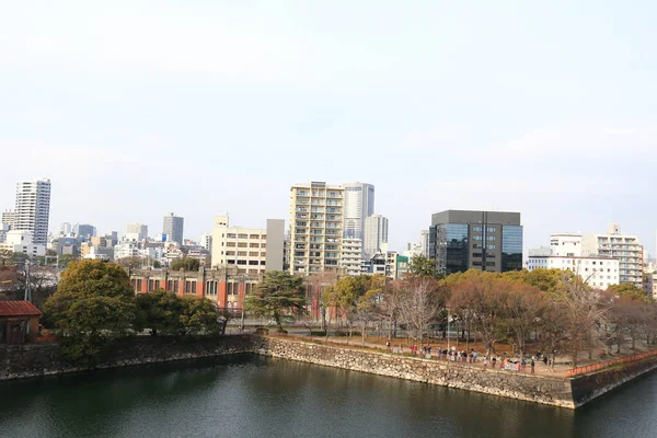 Szeroki Widok Miasto Osaka Szczycie Zamku Osaka — Zdjęcie stockowe