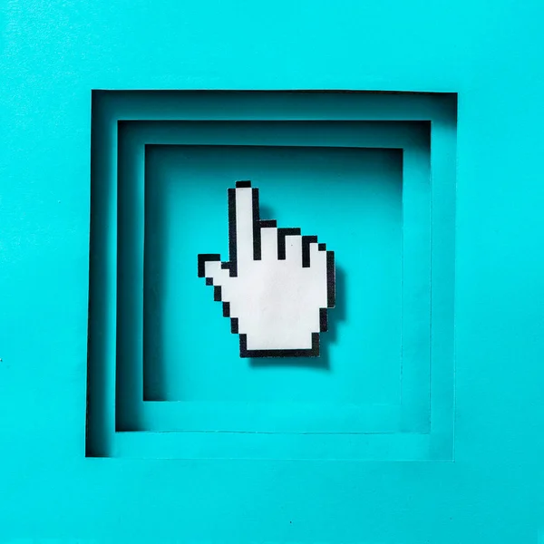 Cursor pixel mouse finger in the frame. Minimal concept symbol of computer technology and search. High quality photo