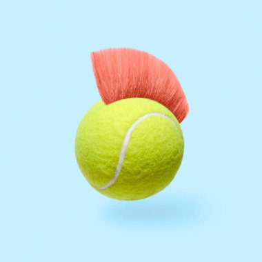 Mizah sanatı eğlence tenis topu pembe mohawk saç stili. Spor modası ve eğlence, asgari derecede eğlencelidir. Yüksek kalite fotoğraf
