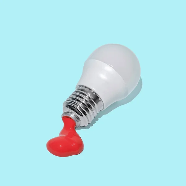 Crazy Light Bulb Tube Leaking Paint Were Surreal Idea Modern — Stock Photo, Image