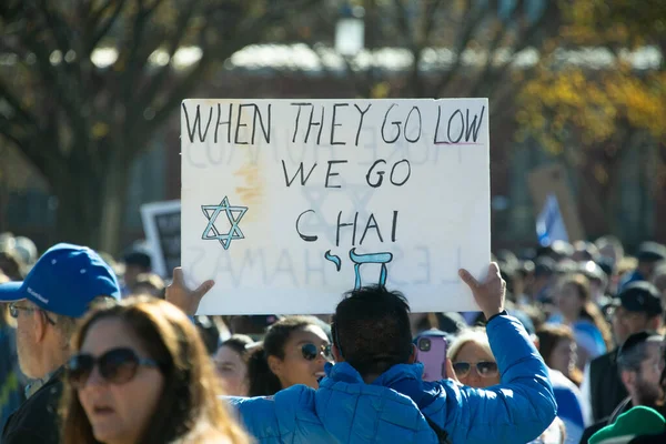 Uczestnik Podpisuje Marszu Dla Izraela Waszyngtonie Listopada 2023 Obrazy Stockowe bez tantiem