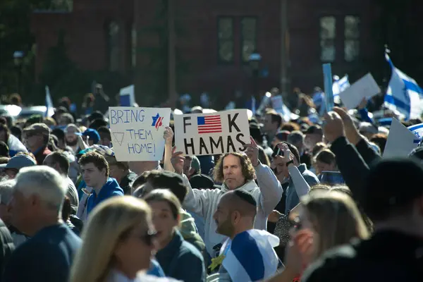 Les Participants Tiennent Des Pancartes Lors Marche Pour Israël Washington Images De Stock Libres De Droits