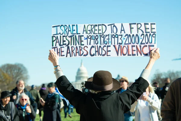 Uczestnik Podpisuje Marszu Dla Izraela Waszyngtonie Listopada 2023 Zdjęcie Stockowe
