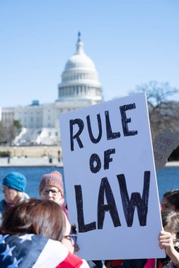 Göstericiler, Başkan Trumps yönetiminin ve milyarder Elon Musk 'un 17 Şubat 2025' teki Başkanlık Günü 'nde Washington' daki eylemlerini protesto etmek için Kongre Binası 'nda toplandılar..