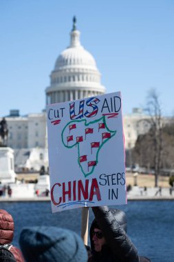Göstericiler, Başkan Trumps yönetiminin ve milyarder Elon Musk 'un 17 Şubat 2025' teki Başkanlık Günü 'nde Washington' daki eylemlerini protesto etmek için Kongre Binası 'nda toplandılar..